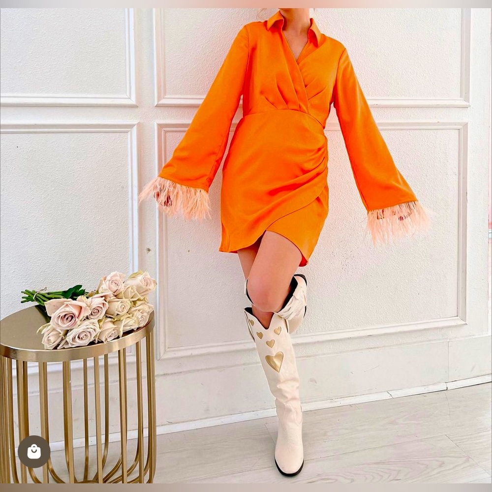 Flourish in frills/ mini dress/ long sleeve - orange